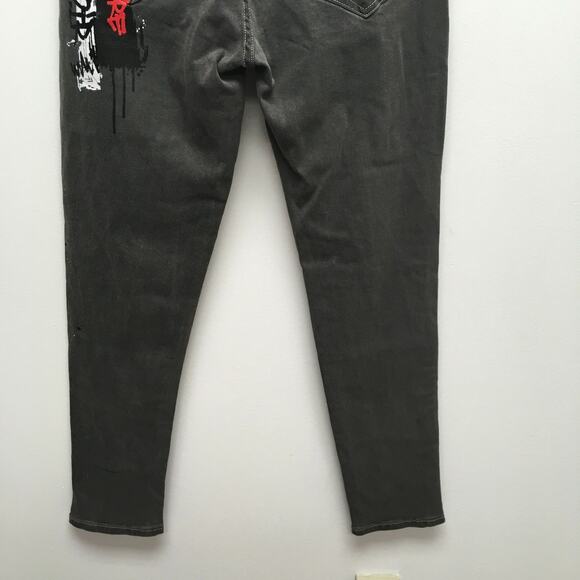Maniere De Voir Mens Black Gray 2 Pc Set Denim Jacket M Graffiti Skinny Jeans 34 - Picture 16 of 16